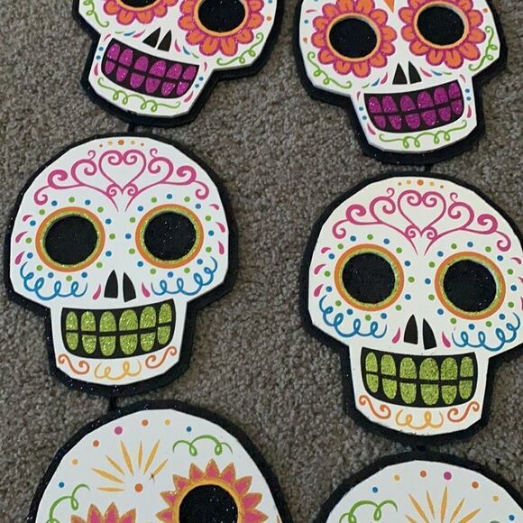 Halloween Sugar Skull Wall Signs NWT - Picture 3 of 5